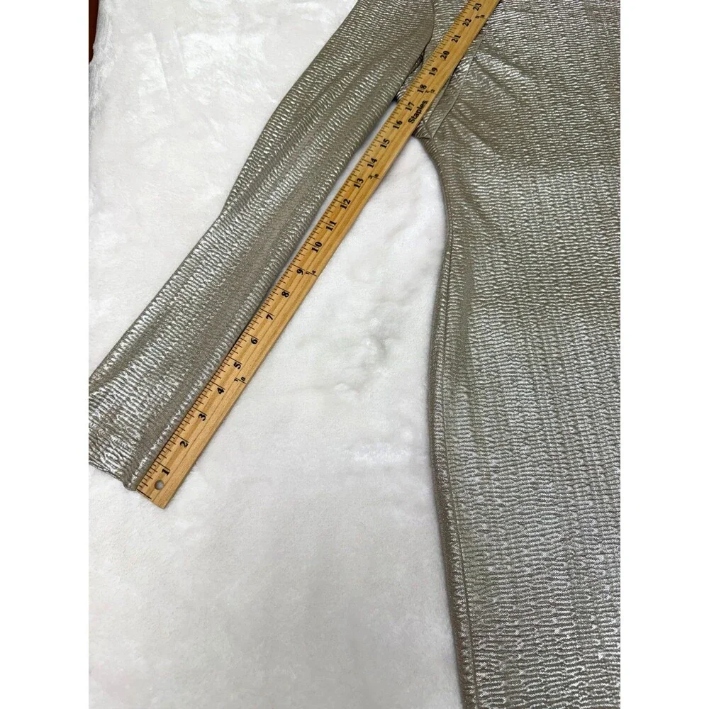Cut25 Yigal Azrouël Gold Metallic Textured Dress Lambskin Trim Long Sleeve S